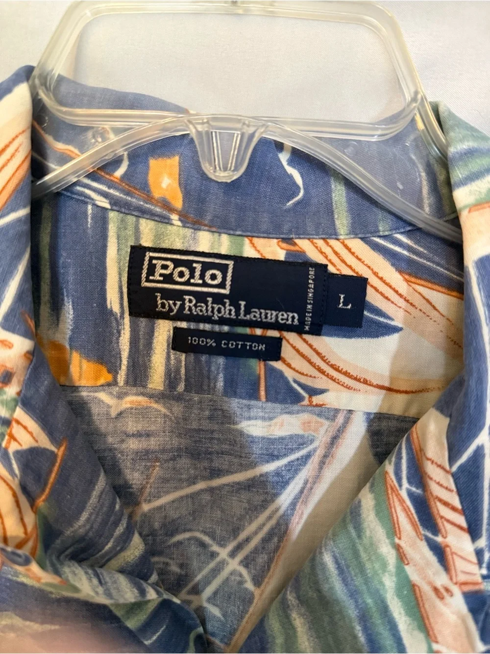 Polo Ralph Lauren Vintage Camp Shirt Men’s Lg Blue Nautical Short Sleeve (HH26)